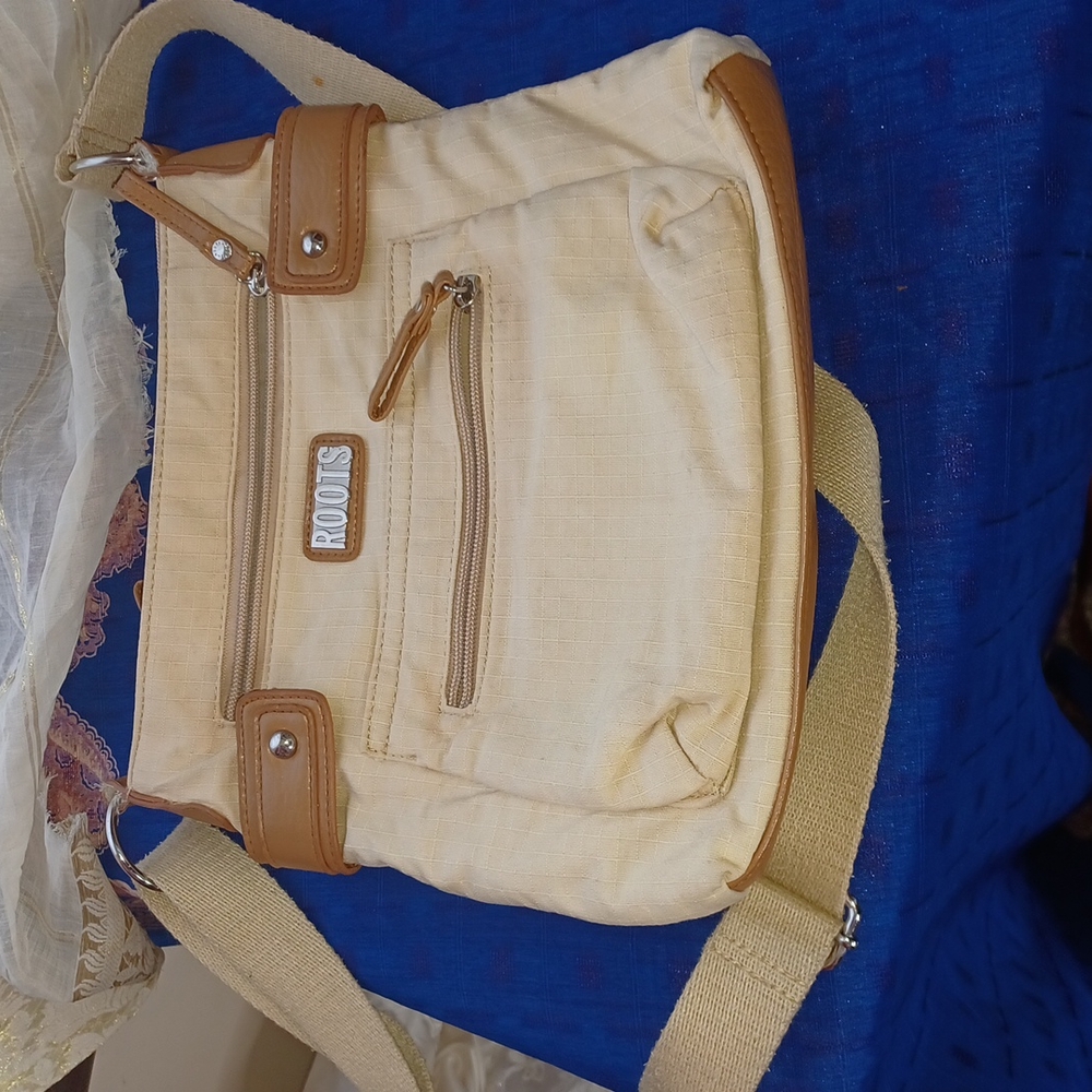 Vintage Roots canvas and leather messenger bag